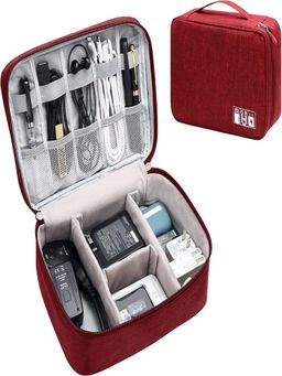 House of Quirk - Electronics Accessories Organizer Bag Carry Travel - Red