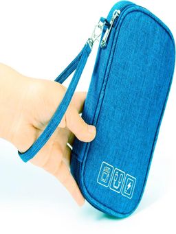 House of Quirk - Electronic Organizer Small Digital Gadgets Carrying Case Pouch - Light Blue