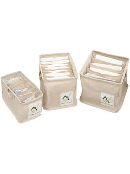 House of Quirk - Pack of 3 Foldable Divider Organizer Closet Storage Box - 5+6+9 Slot-Beige