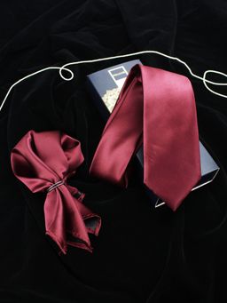 PELUCHE - Classy Maroon Neck Tie & Pocket Square Set for Men