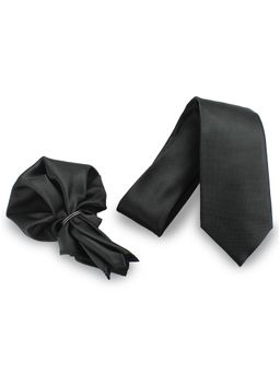 PELUCHE - Snark Black Neck Tie & Pocket Square Set for Men