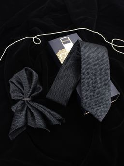 PELUCHE - The Black Lush Black Neck Tie & Pocket Square Set for Men