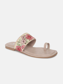 Marc Loire - Women Off White Embroidered Casual Toe-ring Flats