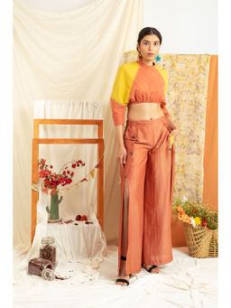 MEESA - Batwing Sleeve Crop Top and Flared Pant Co-Ord (Set of 2)