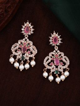 Estele - Rose Gold Plated CZ Dazzling Earrings With Pearl For Women
