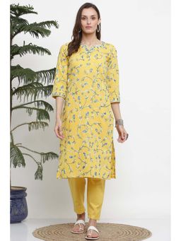 Kaanchie Nanggia - Yellow Cotton Embroided Kurta Pant (Set of 2)