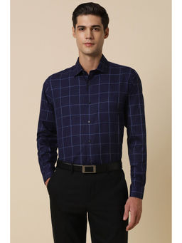 Allen Solly - Men Navy Blue Slim Fit Checks Full Sleeves Formal Shirt