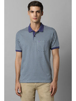 Louis Philippe - Men Blue Print Polo Neck T-shirt