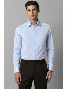 Louis Philippe - Men Blue Regular Fit Textured Full Sleeves Formal Shirt