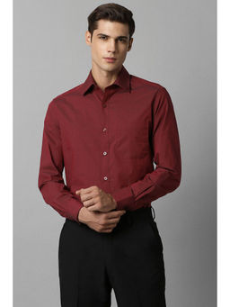 Louis Philippe - Men Maroon Regular Fit Self Design Full Sleeves Formal Shirt