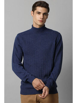 Louis Philippe - Men Navy Solid High Neck Full Sleeves Sweater