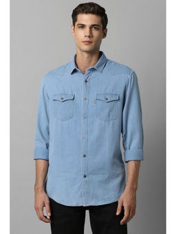 Louis Philippe - Men Blue Slim Fit Solid Full Sleeves Casual Shirt