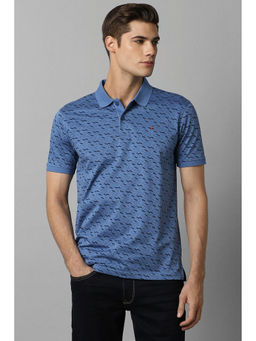 Louis Philippe - Men Blue Print Polo Neck T-shirt