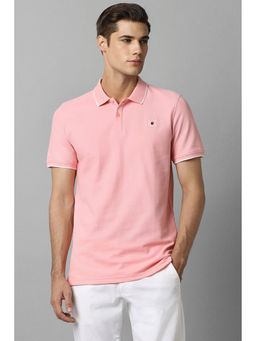 Louis Philippe - Men Pink Solid Polo Neck T-shirt