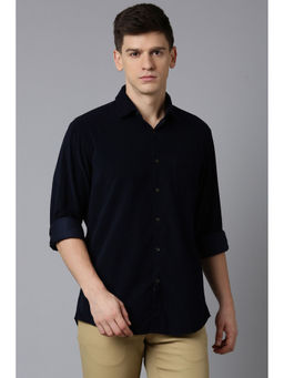 Louis Philippe - Men Navy Slim Fit Solid Full Sleeves Casual Shirt