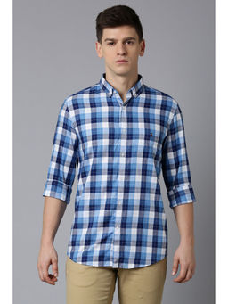 Louis Philippe - Men Blue Super Slim Fit Check Full Sleeves Casual Shirt