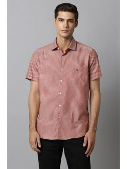Louis Philippe - Men Red Slim Fit Stripe Half Sleeves Casual Shirt