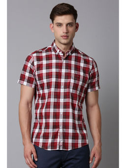 Louis Philippe - Men Red Slim Fit Check Half Sleeves Casual Shirt