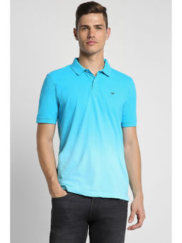 Peter England - Men Blue Textured Polo Neck Polo T-Shirts