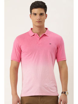Peter England - Men Pink Textured Polo Neck Polo T-Shirts