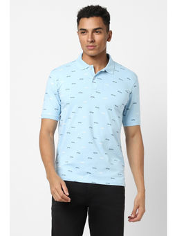 Peter England - Men Blue Printed Polo Neck Polo T-Shirts