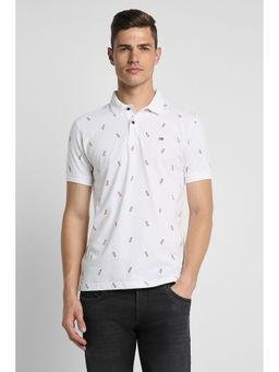 Peter England - Men White Printed Polo Neck Polo T-Shirts