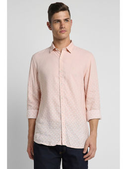 Peter England - Men Peach Slim Fit Print Full Sleeves Casual Shirt
