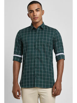 Peter England - Men Green Slim Fit Check Full Sleeves Casual Shirt