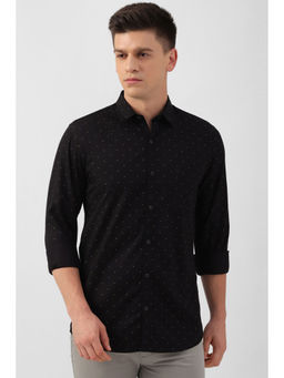 Peter England - Men Black Slim Fit Print Full Sleeves Casual Shirt
