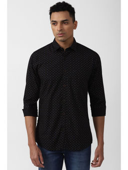 Peter England - Men Black Slim Fit Print Full Sleeves Casual Shirt