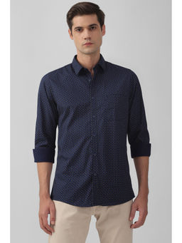 Peter England - Men Navy Slim Fit Print Full Sleeves Casual Shirt