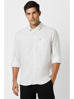 Peter England - Men White Slim Fit Print Full Sleeves Casual Shirt