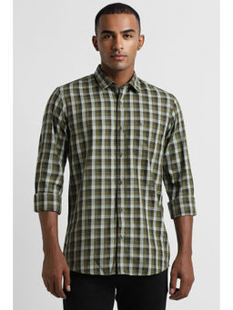 Peter England - Men Olive Slim Fit Check Full Sleeves Casual Shirt