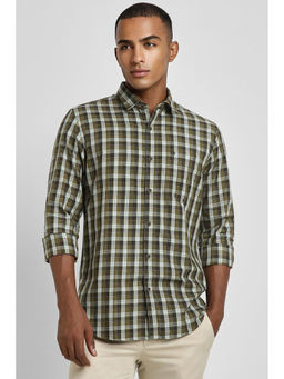 Peter England - Men Olive Slim Fit Check Full Sleeves Casual Shirt