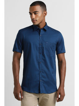 Peter England - Men Navy Slim Fit Print Half Sleeves Casual Shirt