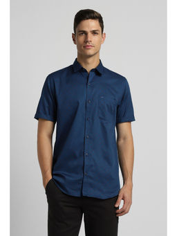Peter England - Men Navy Slim Fit Print Half Sleeves Casual Shirt