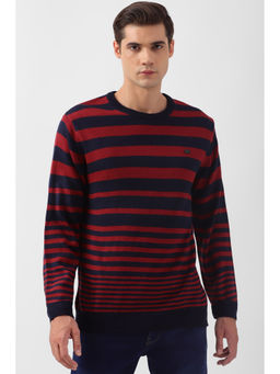 Peter England - Men Navy Stripe Crew Neck Sweater
