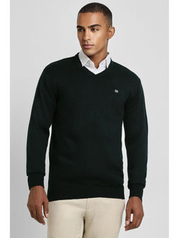 Peter England - Men Green Solid V Neck Sweater