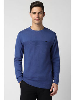 Peter England - Men Blue Textured Crew Neck Sweater