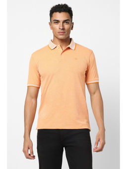 Peter England - Men Orange Solid Polo Neck Polo T-Shirts