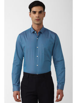 Peter England - Men Blue Slim Fit Self Design Full Sleeves Formal Shirt