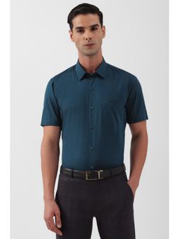 Peter England - Men Blue Slim Fit Solid Half Sleeves Formal Shirt