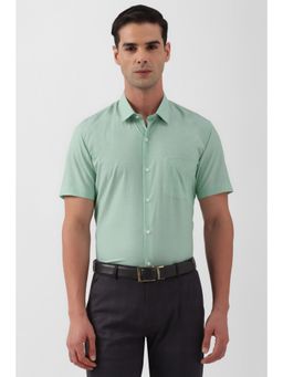 Peter England - Men Green Slim Fit Solid Half Sleeves Formal Shirt