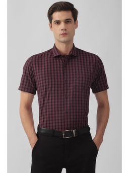 Peter England - Men Maroon Slim Fit Checks Half Sleeves Formal Shirt