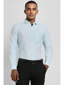 Peter England - Men Blue Slim Fit Textured Full Sleeves Formal Shirt
