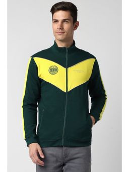 Peter England - Men Green Textured Stylized Neck Sweatshirt