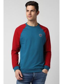 Peter England - Men Blue Textured Crew Neck Sweatshirt