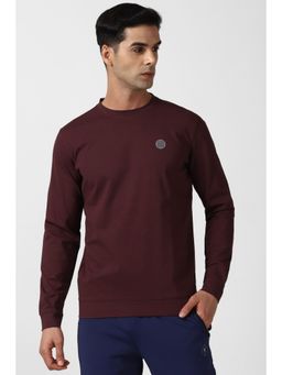 Van Heusen - Men Maroon Solid Crew Neck Sweatshirt