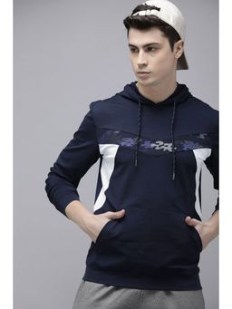 Van Heusen - Men Navy Textured Hooded Neck Sweatshirt