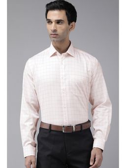 Van Heusen - Men Peach Regular Fit Checks Full Sleeves Formal Shirt